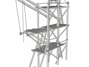 old wooden scaffolding with handle crane 3D Model