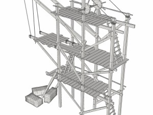 old wooden scaffolding with handle crane 3D Model