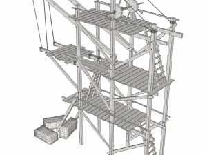 old wooden scaffolding with handle crane 3D Model
