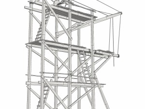 old wooden scaffolding with handle crane 3D Model