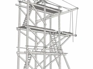 old wooden scaffolding with handle crane 3D Model
