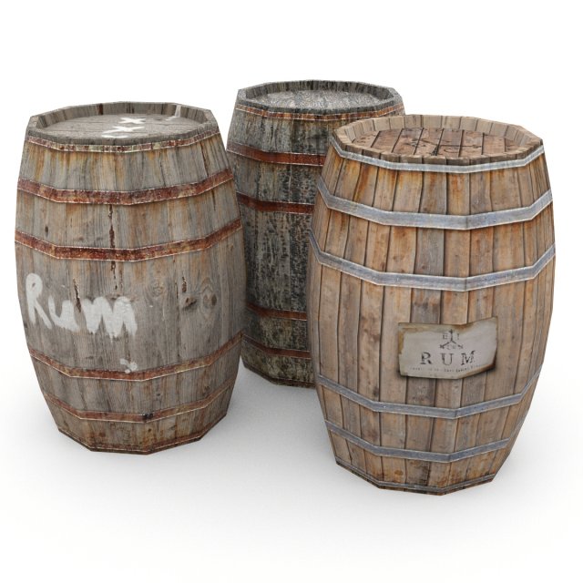 wooden barrels low poly 3D Model .c4d .max .obj .3ds .fbx .stl .blend