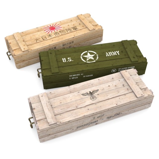 army crates wwii collection 3D Model .c4d .max .obj .3ds .fbx .stl .blend 
