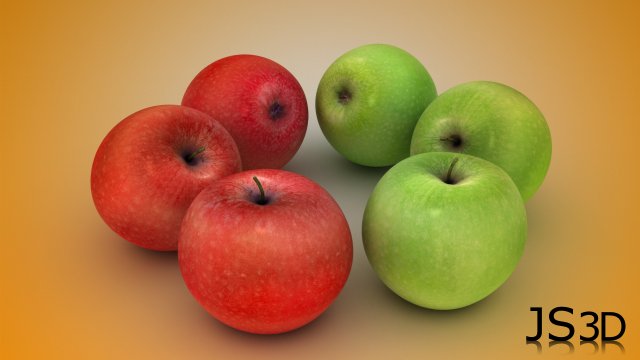 realistic apples green  red Model 3D .c4d .max .obj .3ds .fbx .stl .blend 