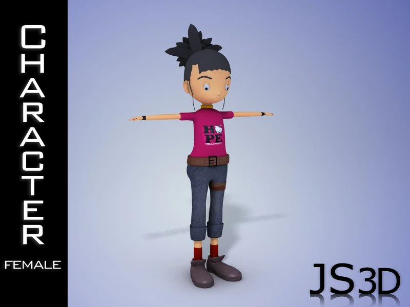 cartoon girl character 3D Model .c4d .max .obj .3ds .fbx .stl .blend