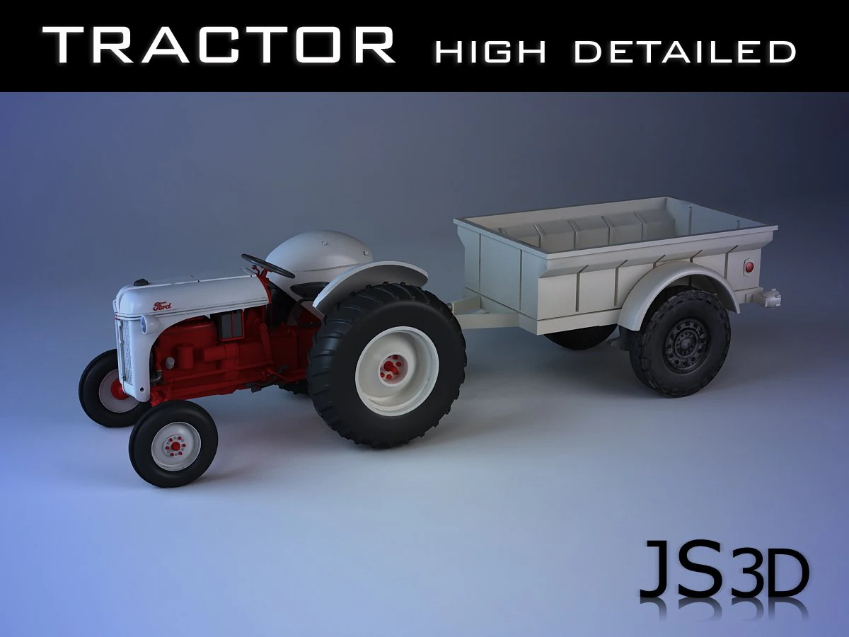 tractor with trailer 3D Model .c4d .max .obj .3ds .fbx .stl .blend 