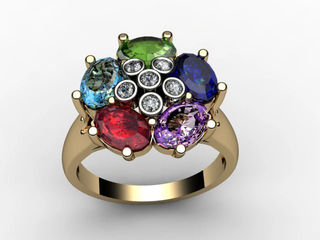 5 oval gem mother ring 3D Print Model .c4d .max .obj .3ds .fbx .stl .blend