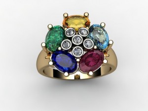 5 oval gem mother ring Model Cetak 3D