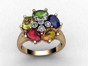 5 oval gem mother ring Model Cetak 3D