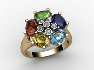 5 oval gem mother ring Model Cetak 3D