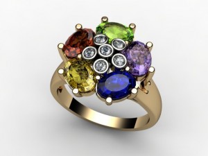 5 oval gem mother ring Model Cetak 3D