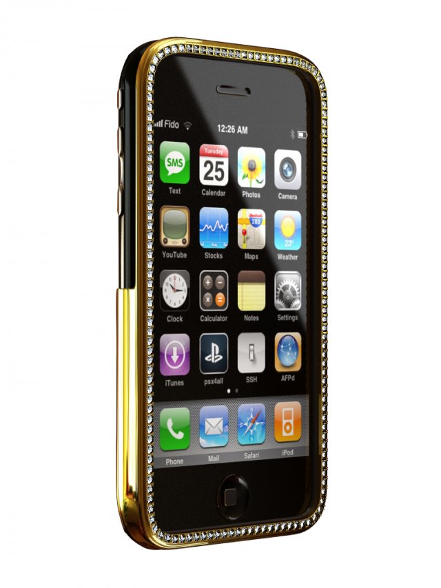 apple iphone 3g with sapphires and a gold framewor Model 3D .c4d .max .obj .3ds .fbx .stl .blend 