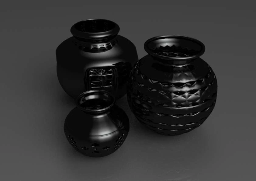 black mud vases 3D Model .c4d .max .obj .3ds .fbx .stl .blend