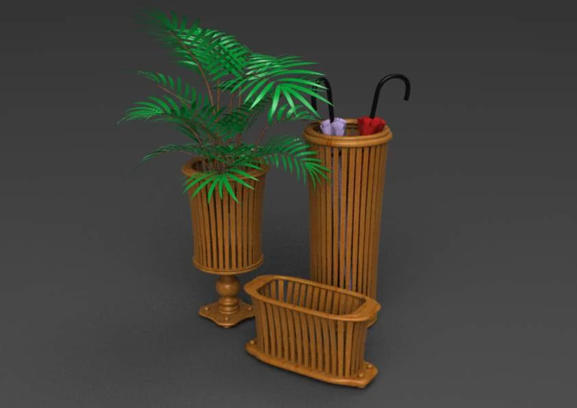 set of umbrella stand pot and magazine stand 3D Model .c4d .max .obj .3ds .fbx .stl .blend 