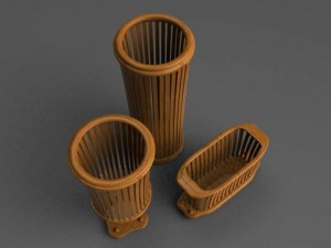 set of umbrella stand pot and magazine stand 3D 모델