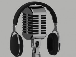 vintage microphone with headphones 3D Model
