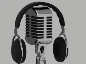 vintage microphone with headphones 3D Model