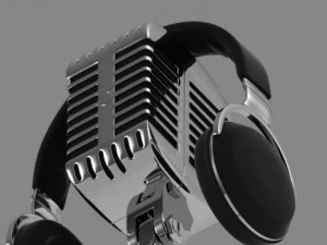 vintage microphone with headphones 3D Model