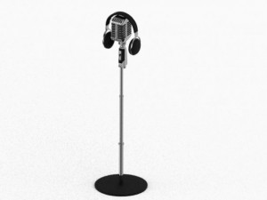 vintage microphone with headphones 3D Model
