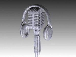 vintage microphone with headphones 3D Model