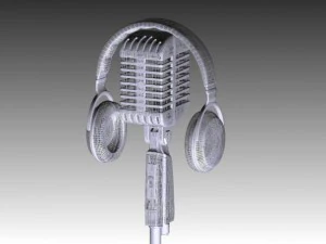 vintage microphone with headphones 3D Model