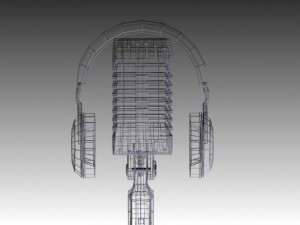 vintage microphone with headphones 3D Model
