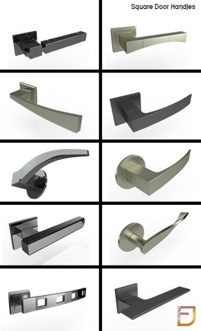 square door handles collection 1 3D Model .c4d .max .obj .3ds .fbx .stl .blend 