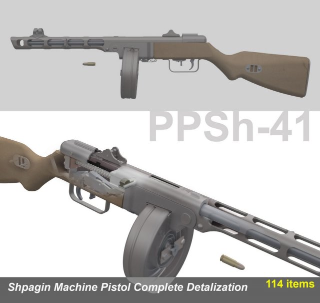 ppsh41 3D Модель .c4d .max .obj .3ds .fbx .stl .blend 