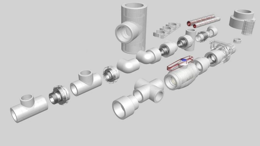 pipe and fittings 3D Model .c4d .max .obj .3ds .fbx .stl .blend 