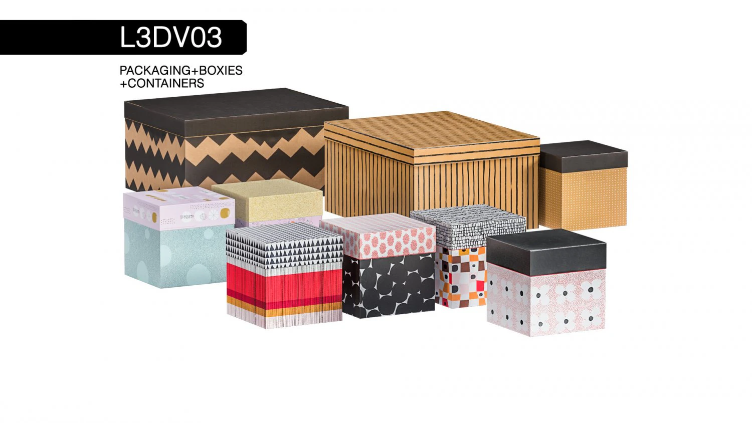 l3dv03g04 - zestaw pudełek Model 3D .c4d .max .obj .3ds .fbx .stl .blend 