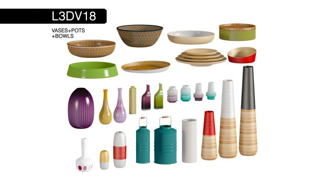 l3dv18g02 - vases bowls set 3D Модель .c4d .max .obj .3ds .fbx .stl .blend 