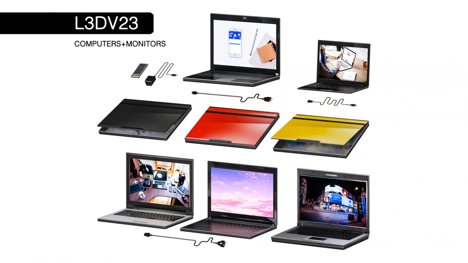 l3dv23g01 - laptops cabels set 3D Model .c4d .max .obj .3ds .fbx .stl .blend