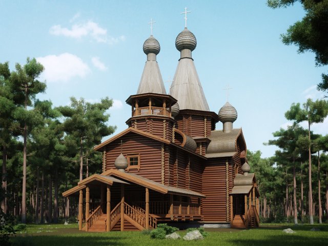 russian wooden church 3D Model .c4d .max .obj .3ds .fbx .stl .blend