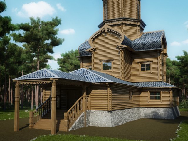 wooden church russian 3D Модель .c4d .max .obj .3ds .fbx .stl .blend 