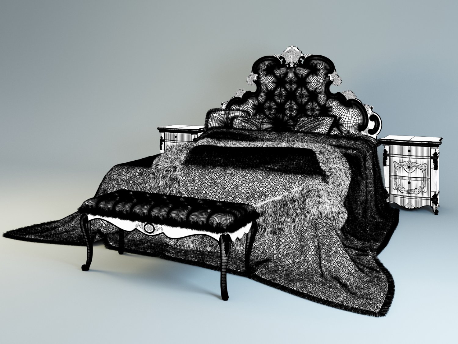 Ghezzani Versale bed bedside table padded seat 3D Model in Bedroom 3DExport