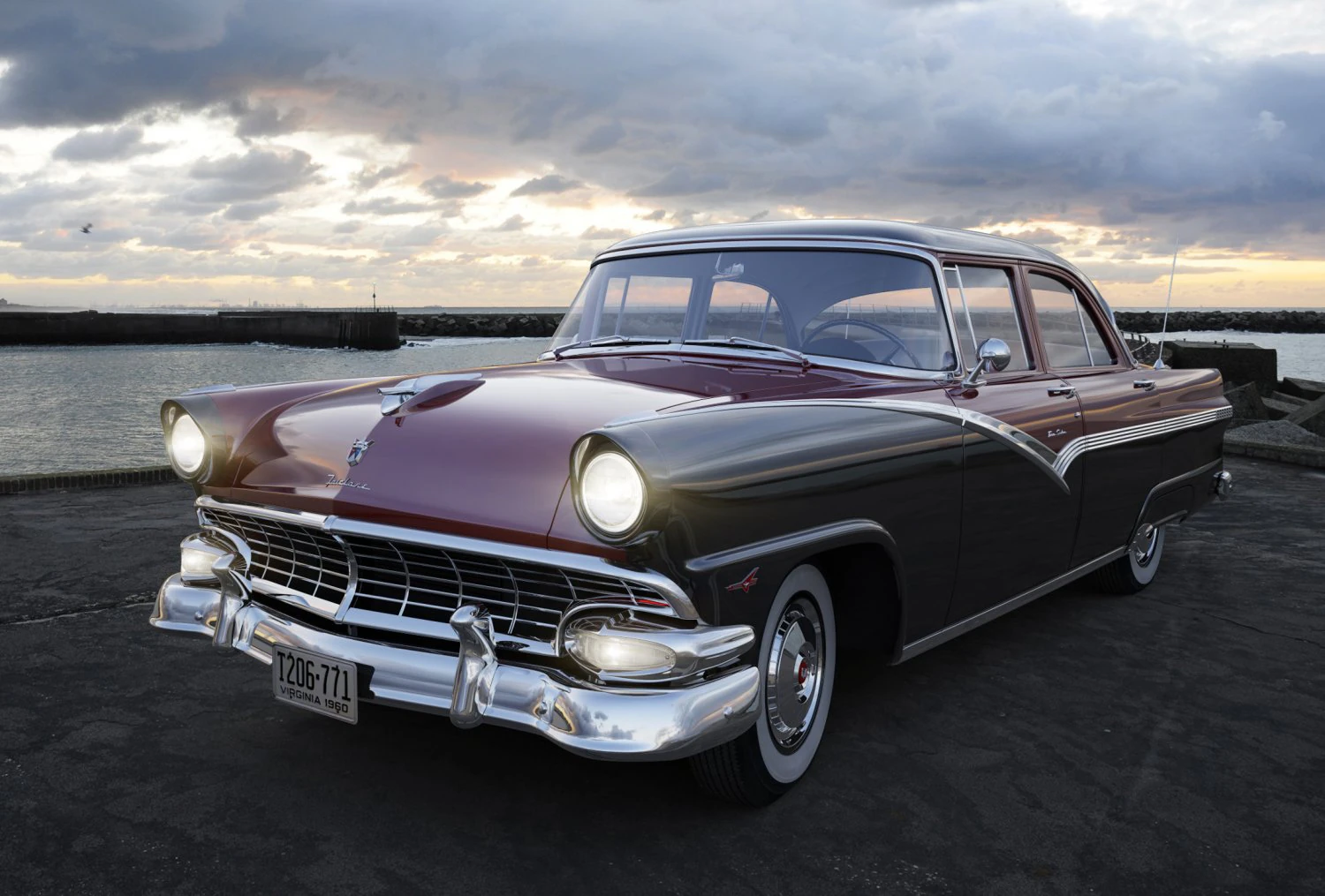 fairlane town sedan 1956 3D Model .c4d .max .obj .3ds .fbx .stl .blend