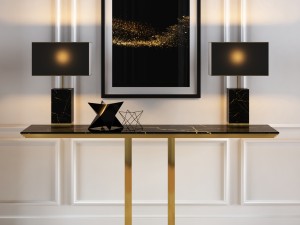 console in gold and black marble finishes Model 3D
