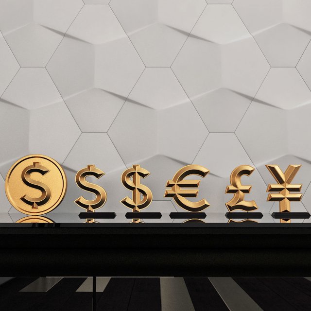 icons of world currencies Modello di stampa 3D .c4d .max .obj .3ds .fbx .stl .blend 
