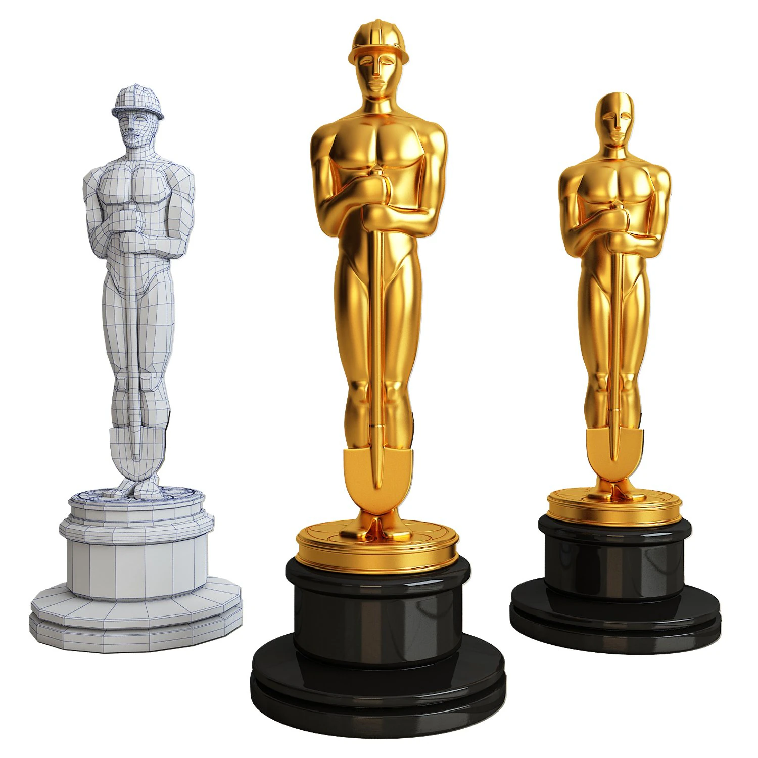 oscar with a shovel 3D Print Model .c4d .max .obj .3ds .fbx .stl .blend