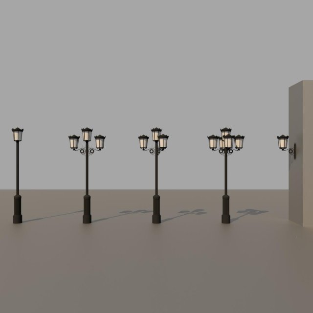 5x classical street lights Modello 3D .c4d .max .obj .3ds .fbx .stl .blend 