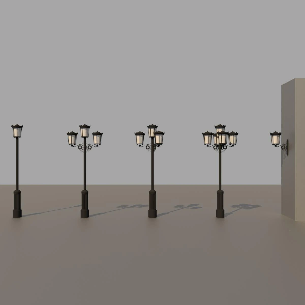 5x classical street lights 3D Model .c4d .max .obj .3ds .fbx .stl .blend