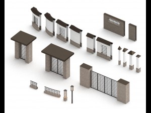 modular gates walls and fences set Model 3D