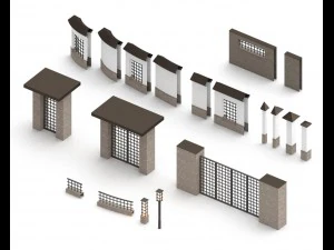 modular gates walls and fences set 3D Model