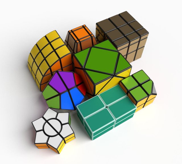 8x rare rubik cube puzzles set 3D Model .c4d .max .obj .3ds .fbx .stl .blend 