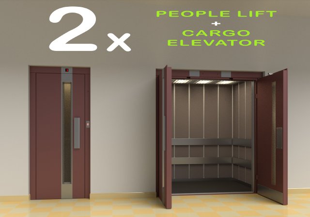 2x people lift cargo elevator Model 3D .c4d .max .obj .3ds .fbx .stl .blend 