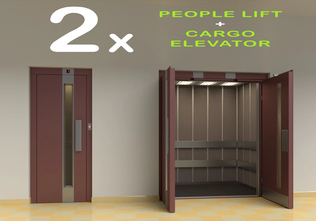 2x people lift cargo elevator 3D Model .c4d .max .obj .3ds .fbx .stl .blend