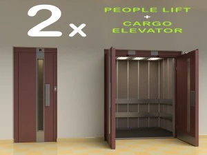 2 persone sollevano l'ascensore per il carico Modello 3D