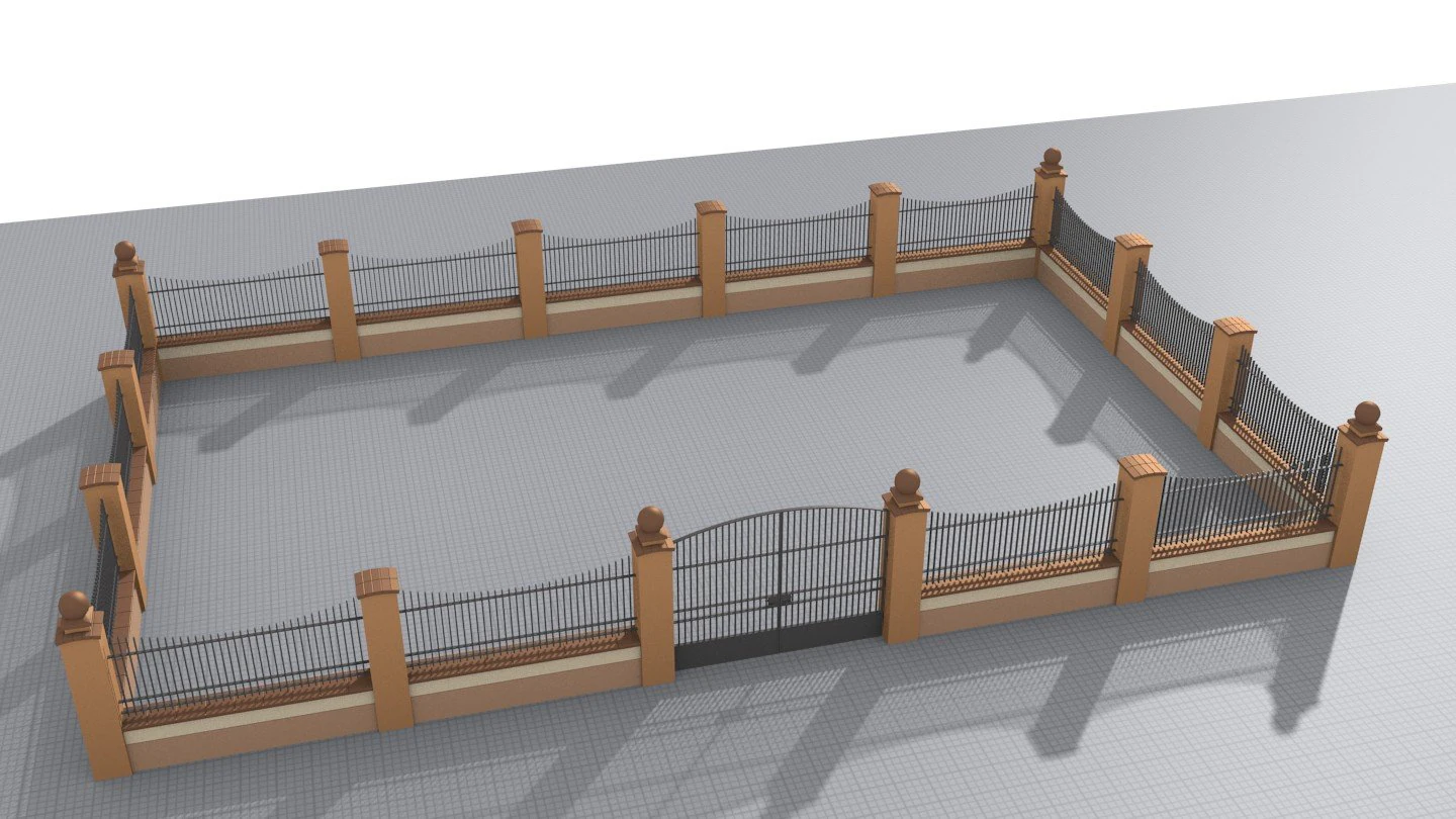 fences set module straight and curves with gates 3D Model .c4d .max .obj .3ds .fbx .stl .blend