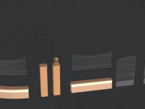 fences set module straight and curves with gates 3D Model