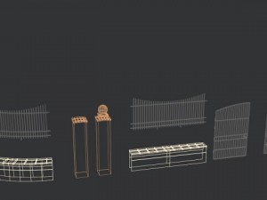 fences set module straight and curves with gates Modelo 3D